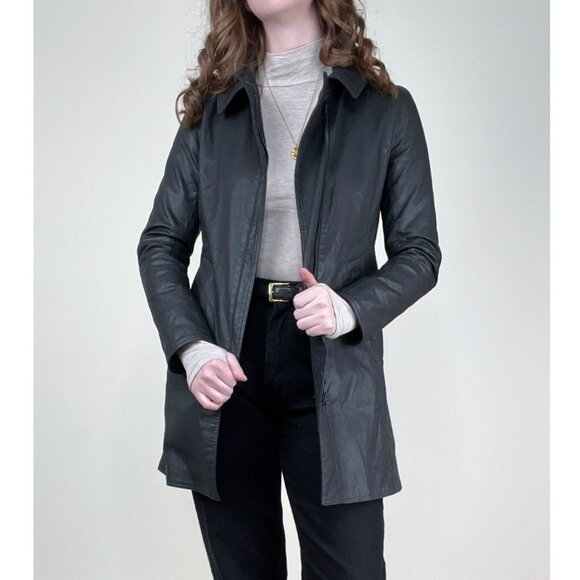 M0851 Waxed Cotton Faux Leather Peacoat Preppy Field Barn Utility Jacket Coat - Picture 1 of 9